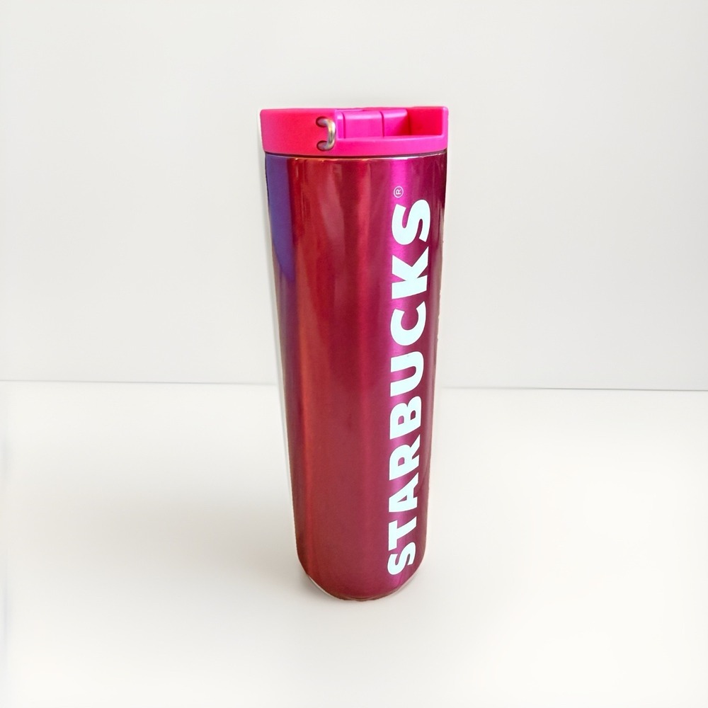 Starbucks Tumbler Metallic Pink Chrome Vacuum Insulated Stainless 16oz 9 In Logo